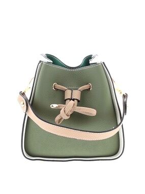 BUCKET BAG ~ Small Green Ivory and Tan Bucket Bag w/Zipper and Cinch Closure